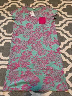 NEW Crewcuts Aqua and pink floral tshirt dress size 12 100% cotton midi summer